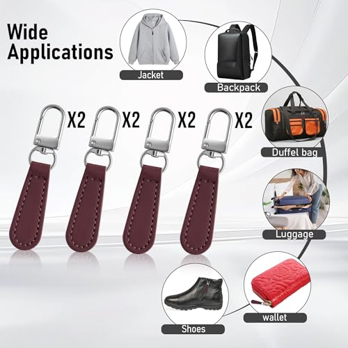 Deoward Zipper Pull Replacement PU Leather Handle Zipper Repair Tab (8 PCS) | Detachable, for Luggage, Backpacks, Suitcases, Jackets, Purses, Handbags - style: Leather Handle Zipper Pulls (Burgundy)