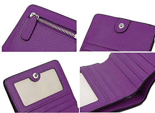 Small Leather Wallet for Women, Ladies Credit Card Holder RFID Blocking Women's Mini Bifold Pocket Purse - color: Dark Purple Rfid Blocking