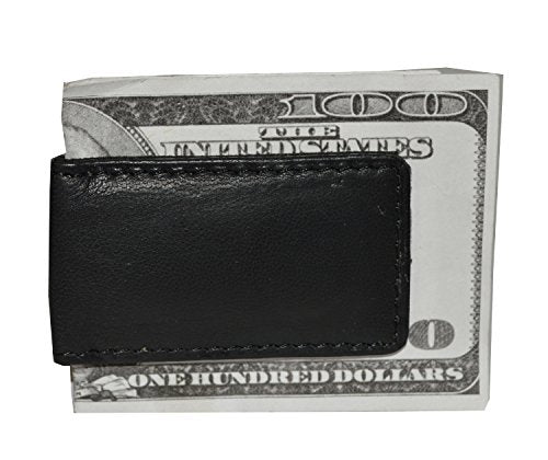 Men's New Leather Strong Magnetic Money Clip (Black) - color: Black