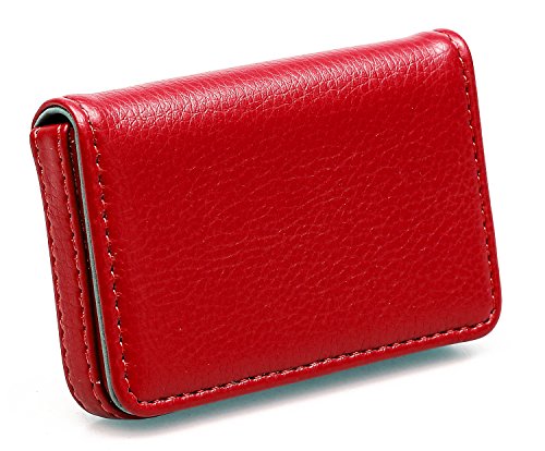 RFID Blocking Wallet - Minimalist Leather Business Credit Card Holder with Magnetic - Red - color: Red