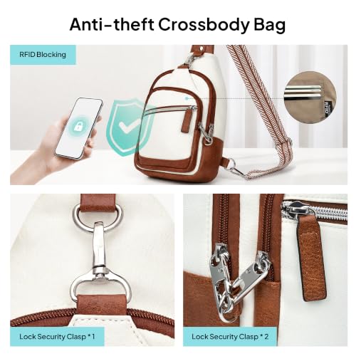 TOPEAST Sling Bag for Women, Anti-Theft Crossbody Bag with RFID Blocking - color: Beige