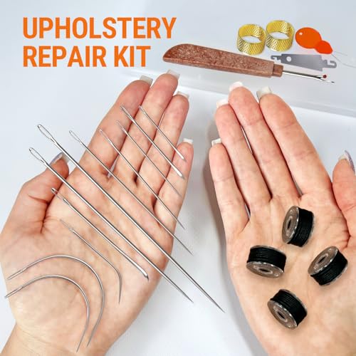 VONEEDL Heavy Duty Sewing Needles (11 PCS) & Waxed Thread (Black Color - 4 Rolls) - Upholstery Repair Kit for Leather, Canvas, Quilting & More - size: 11 Needles + 4 Black Thread Rolls