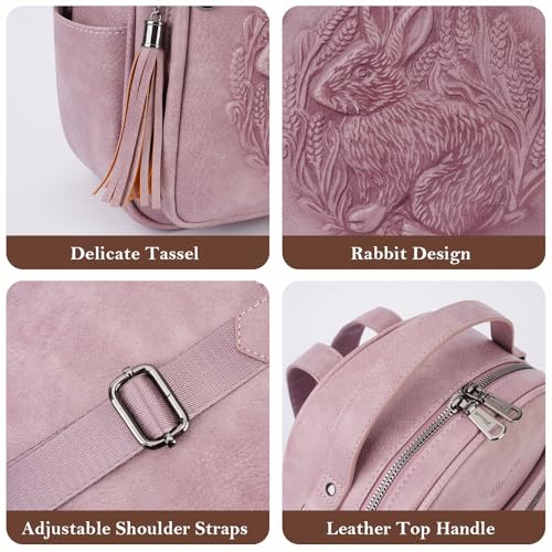 Mini Backpack Purse for Women,Vegan Leather Small Backpack for Daily | Embossed Lightweight Water-Resistance Travel Mini Fashion Daypack Bag,Ladies Casual Backpack Purse Gift Choice for Women - color: Purple-rabbit