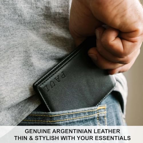 STAY FINE Personalized Wallet for Men, Custom Engraved Leather RFID Blocking Bifold, 2 ID Windows, 8 Card Slots, Gift for Him, Black - color: Black Engraved