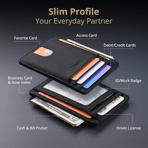 Buffway Slim Minimalist Front Pocket RFID Blocking Leather Wallets for Men and Women - Galaxy Black - color: Galaxy Black