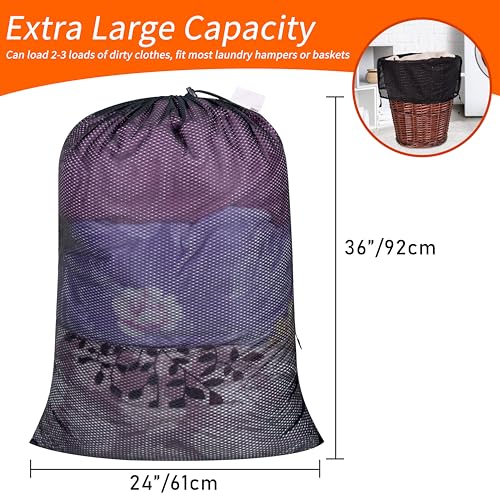 Polecasa 2 Pack Heavy Duty Diamond Mesh Laundry Bag, 24x36", Black | Extra Large Laundry Hamper Bag, Holds 2-3 Loads, Tear Resistant Mesh, Breathable Design, Drawstring Closure - color: Black, size: 24"x36" | 2 Pack