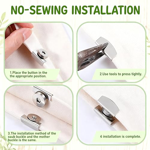 24 Pack Snap Buttons Metal Seamless Magnetic Buckle Clasp, 4 Colors