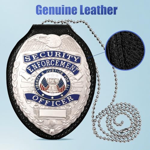Genuine Leather Police Badge Holder with Belt Clip and Neck Chain | Universal Recessed Heavy Duty Badge Holder for Law Enforcement, Sheriff, Security Officer, Tactical Badge Case for Shield - size: Oval