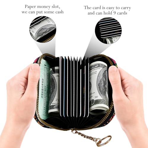 RFID Credit Card Holder Wallet for Women, Small Leather Card Case with Zipper Keychain, Slim Accordion Card Organizer for Cash Coins ID Business Cards,Skull in Flowers - color: Skull in Flowers, size: Wallet-B