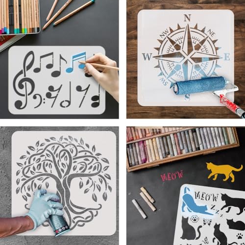 FINGERINSPIRE Kitchen Tableware Stencils with a Brush 11.7x8.3Inch Knives Painting Stencils Forks Stencil Spoons Stencil Bay Leaves Template Kitchen Themes PET Template for Wood Floor Tile Wall DIY - color: Kitchen Tableware