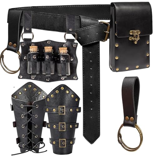 Renaissance Belt Pouch Purse Viking Bracer Hook Halloween Set Medieval Festival Costume Accessory Casual Fanny Pack Waist Bag - color: Vials-black