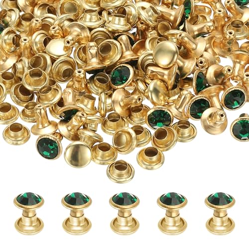 PATIKIL 6mm Leather Rivets, 70 Sets Rhinestone Rivet Studs Double Cap Spikes Rivet for Leather Crafting for Decor Repair DIY Clothing Belts Bags Shoes, Dark Green Gold Tone - color: Dark Green, size: 6mm