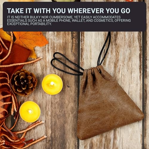 Drawstring Cowhide Bag, Leather Storage Bags Small Waterproof Pouch (Light brown-small) - color: Light Brown-small