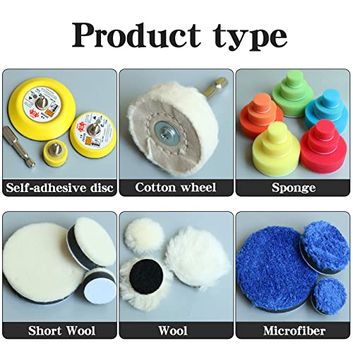 30pcs Drill Polishing Kit Car Detail Buffing Wheel with M6 Thread Backing Plate & 1/4” Hexagonal Shank,Car Sanding Polishing Waxing Pad for Drill and Mini Air Sander