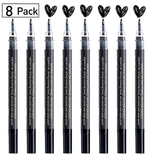 AKARUED Paint Pen, 8 Pack 0.7mm Water Based - Extra Fine Point Black Marking Pen for Metal, Wood, Paper, Plastic, Ceramic, Stone, Rock, Glass, Mugs, Non-Toxic, Fast Dry, Ideal for Art Projects - color: Black