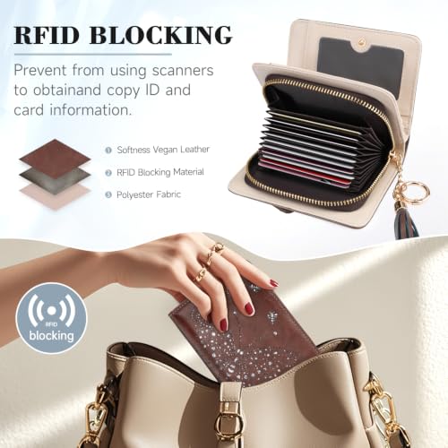 KITEVIUN Women RFID Blocking Small Bifold Wallet, Compact Cash Clutch with Zipper Coin Pocket, Glittery Butterfly Design, Credit Card Holder, Travel Purse with Tassel COFFEE - color: 04-COFFEE