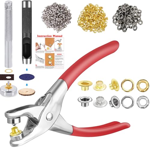 Grommet Tool Kit with 1805 Pieces, 1/4 Inch Eyelets and Washers in Gold, Silver, Black, Two Set of Installation Tools,Installation Pliers, Hole Punch, Punched Pad for Leather, Belt, Shoes, Crafts - color: 1/4inch & 1805pcs