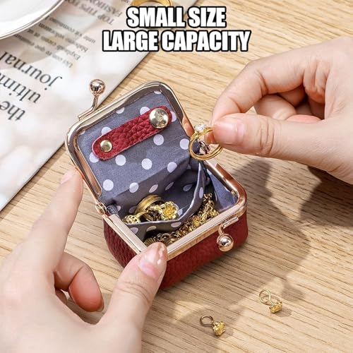 Genuine Leather Mini Jewelry Box for Women, Travel Jewelry Case & Coin Purse with Kiss Lock, Holds Earrings, Rings, Necklace, Bracelet, Ideal Gift for Her (Black) - color: Black - 2.5in