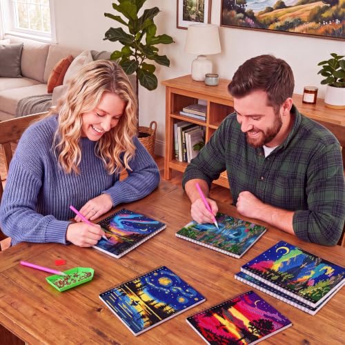 Fullhawl 6 Pack 5D DIY Diamond Art Crafts Kit for Adults Office Supplies Beginner A5 Leather Diamond Painting Gift for Women Art Cover Craft Accessories with Tool (Aurora Painting) - style: Aurora Painting