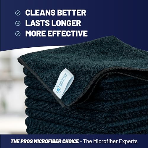 Microfiber Wholesale MW Pro 16x16 Auto Detailing Towels - Plush Car Drying Cloths for Wax Removal, Interiors & Body Shops - Scratch Free (Black, 12-Pack) - color: Black