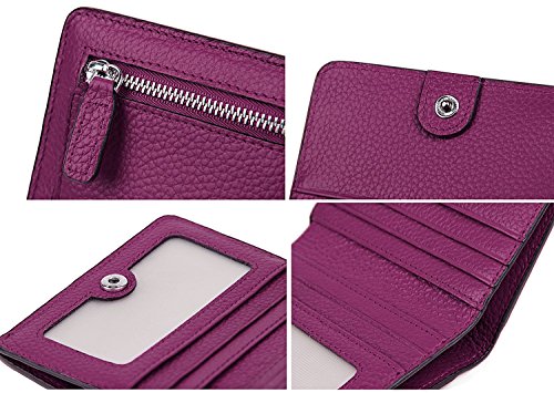 Small Leather Wallet for Women, Ladies Credit Card Holder RFID Blocking Women's Mini Bifold Pocket Purse - color: Dark Magenta Rfid Blocking