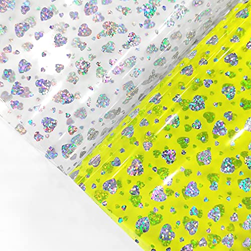 6 Pcs/Set 8.3"x11.8" Candy Color Jelly Vinyl Sheets, Fluorescent Neon Heart Pattern Clear PVC Faux Leather for Hair Bows Pouches Making, Laser Pattern - color: Laser