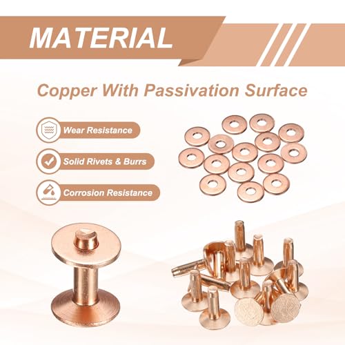 HARFINGTON 15Set Copper Rivets and Burrs Washers 11x4x12mm Dimpled Finish Solid Leather Rivet Fastener Studs Posts for Leather DIY Craft Belts Wallets Collars, Copper Tone - color: Copper Tone, size: 11x4x12mm