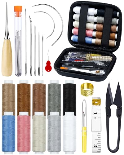 Upholstery Repair Sewing Kit, Heavy Duty Sewing Kit with Sewing Awl, 47PCS | Sewing Kit, Large-Eye Needles, Sewing Awl, Seam Ripper, Sewing Thread, Upholstery Repair, Leather Craft,DIY Crafts, Travel - color: 10 Color (Pack of 47)
