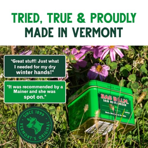 Bag Balm Vermont's Original Skin Moisturizer - Full Body Hydrating Skin Care: Dry Hands, Lips, Face, Feet & More - Unscented, Cruelty & Paraben Free - Day & Night, Men & Women (4oz Tin, Made in USA) | camping-soaps-and-shampoos - size: 4 Ounce (Pack of 1)