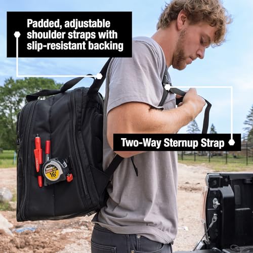 CLC Work Gear 55532 36-Pocket Tool Backpack – Heavy-Duty Ballistic Polyester Contractor Backpack with Laptop Compartment, Reinforced Glasses Case & Padded Straps - style: 36 Pocket Tool Backpack