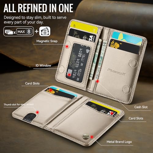 Slim Wallet for Men RFID Blocking Card Holder Bifold Front Pocket Mini Wallet with 8 Card Slots and 2 Cash Pockets, Minimalist PU Leather Small Travel Purse Compact Gift, Desert Titanium - color: Desert Titanium