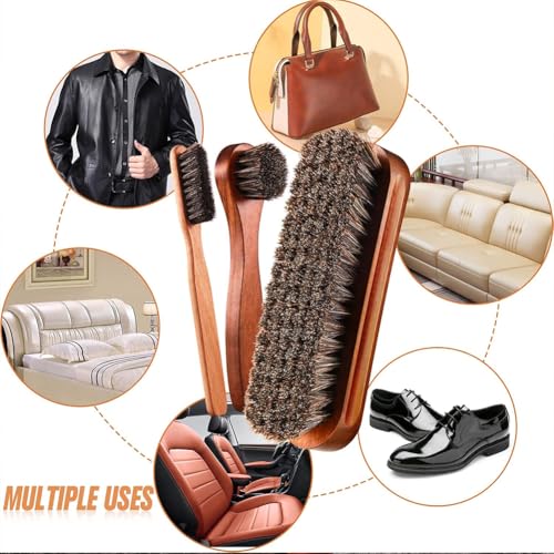 4-Piece Shine Shoes Brush Kit, Dauber Applicators Horse Hair Brush with Microfiber Cloth for Leather Shoes Boot Care Clean