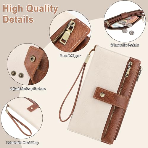 Large Wallets For Women Rfid Blocking Wallet Pu Leather Ladies Wallets Zipper Long Wallet With 24 Card Holders,2 Id Windows And Coin Pocket Wristlet Purses For Women Ladies. Brown&white - color: Brown&white