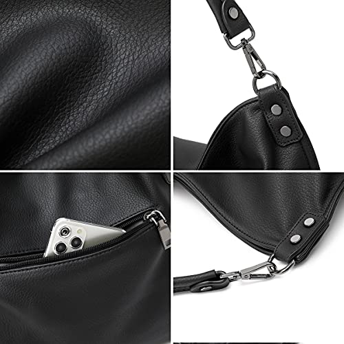 lapsting Hobo Bags for Women Handbags Purse Ladies Boho Shoulder Bag Crossbody Purses Faux Leather - color: H - 17.3inch Black - Black Metal