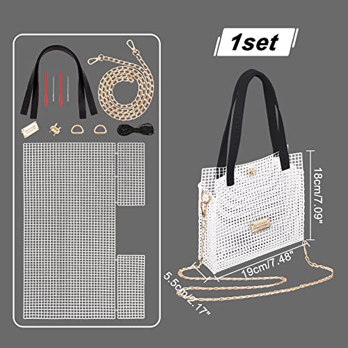 WADORN DIY Knitting Crochet Bags Kit, Hand-Knit Woven Bag Making Kit Mesh Plastic Canvas Sheets for Embroidery Cross Stitch DIY Shoulder Bag Making Accessories Handbag Crafting Yarn Weaving Kit, Black - color: Black
