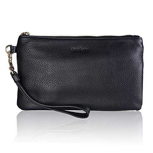 befen Genuine Leather Wristlet Clutch RFID Blocking Bag Cell Phone Purse | Cell Phone Wristlet Clutch for Women, Small Wallet Purses with RFID Blocking Card Slots - color: Black