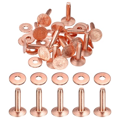 HARFINGTON 15Set Copper Rivets and Burrs Washers 10x3.3x14mm Dimpled Finish Solid Leather Rivet Fastener Studs Posts for Leather DIY Craft Belts Wallets Collars, Copper Tone - color: Copper Tone, size: 10x3.3x14mm