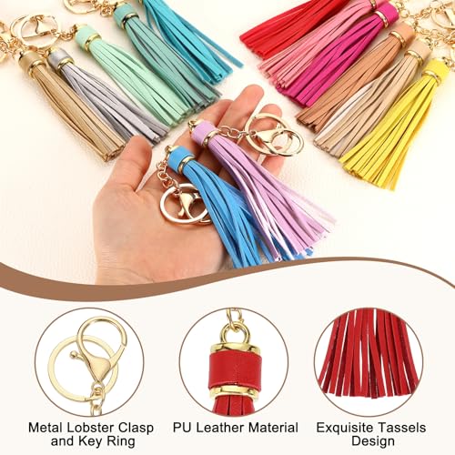 uxcell Leather Keychain Tassels, Women Tassel Bag Charm with Lobster Clasp Key Ring for Handbag Purse - color: Red