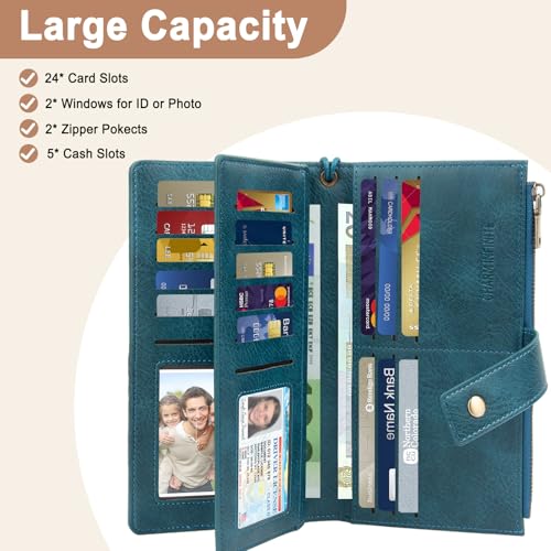 Large Wallets For Women Rfid Blocking Wallet Pu Leather Ladies Wallets Zipper Long Wallet With 24 Card Holders,2 Id Windows And Coin Pocket Wristlet Purses For Women Ladies. Peacock blue - color: Peacock blue