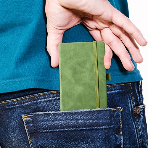 2Pack Pocket Notebook Small Notebook Journal Notebook 4 inches x 5.7 inches 200 Pages Leather Cover With Pen Holder Page Marker Ribbons(Green) - color: Green