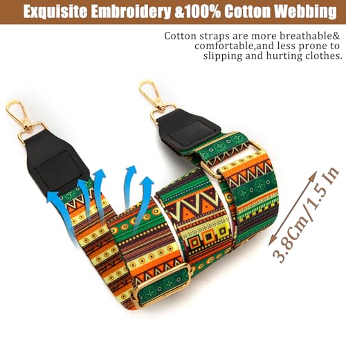 Purse Strap, 1.5" Cowhide Head Wide Shoulder Bag Strap Adjustable Replacement,Jacquard Embroidery Crossbody Bag Straps - color: Green