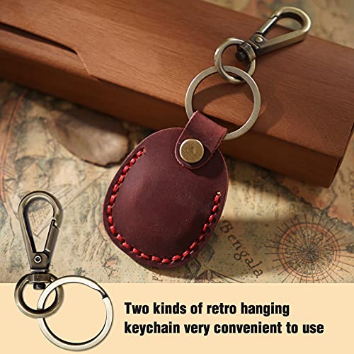 Genuine Leather AirTag Holder Compatible with Apple AirTag 2nd Gen & 1st Gen, Handmade Leather Air tag Keychain with Key Rings, Hidden Air tags Case Accessories - Red - color: Red