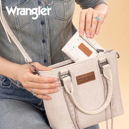 Montana West X Wrangler Women's Wallets Card Cases & Money Organizers Small Card Hoder Minimalist Slim Bifold Wallet and Zipper Coin Pocket WG216-W065LTN - color: Pure White Daisies
