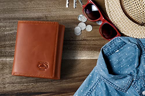Stealth Mode Trifold Wallet for Men RFID Blocking – Genuine Napa Leather Extra Capacity Mens Wallet, 11 Card Slots, 3 ID Windows, Flip Out ID Holder, Large Tri Fold Leather Wallet for Men - Gift Ready - color: Light Brown