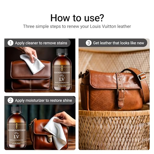 Leather Cleaner & Moisturizer Set for Louis Vuitton, Shine Your Louis Vuitton and Smell New, Gently Soften and Rejuvenate Vachetta Leather, Remove Stains & Cover Minor Scratches for All Luxury Brands