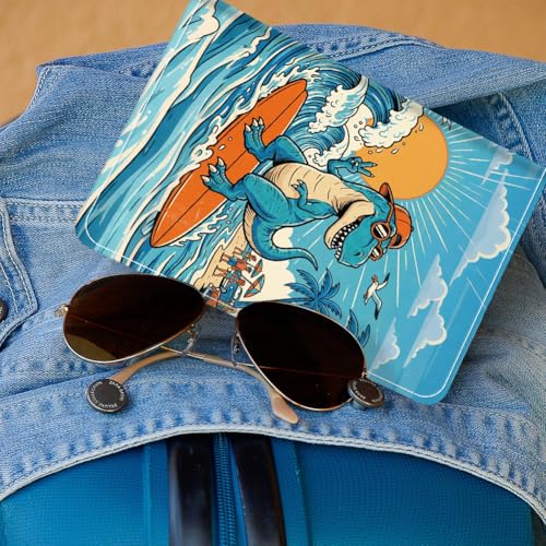 PU Leather Passport Holder Cover 5.9×4.3 Inch with Credit Card Slot Boarding Pass Slot Combo Blocking Passport Holder Wallet Cover Case for Travel Boarding Essentials(Coastal Dinosaur) - color: Coastal Dinosaur
