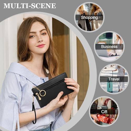 LJCZKA Leather Wristlet Wallet for Women Men Large Capacity Clutch Handbags Purses Long Cellphone Credit Card Holder Pocket Bag with Wrist Strap, Keychain (Green) - color: Green