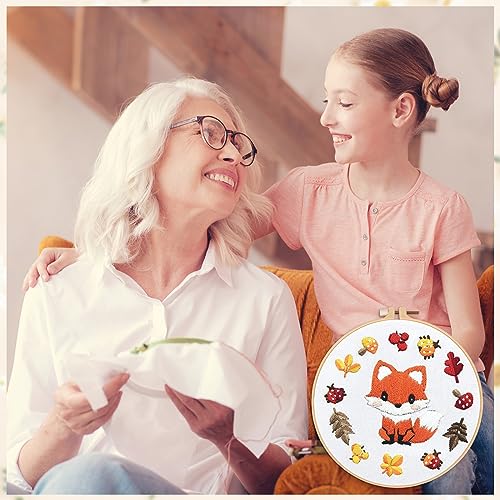 Louise Maelys Fox Embroidery Kit for Beginner, Animal Cross Stitch Kit | DIY Full Range Easy Needlepoint With Stamped Animal Pattern, Hoop, Threads, Needles And Instructions For Adults DIY Craft - color: Fox