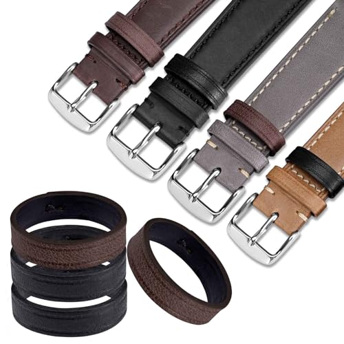 ANNEFIT Watch Bands Keeper, 4PCS Leather Watch Straps Replacement Loops 18mm 20mm 22mm - color: Black+Dark Brown, size: For 22mm Watch Strap