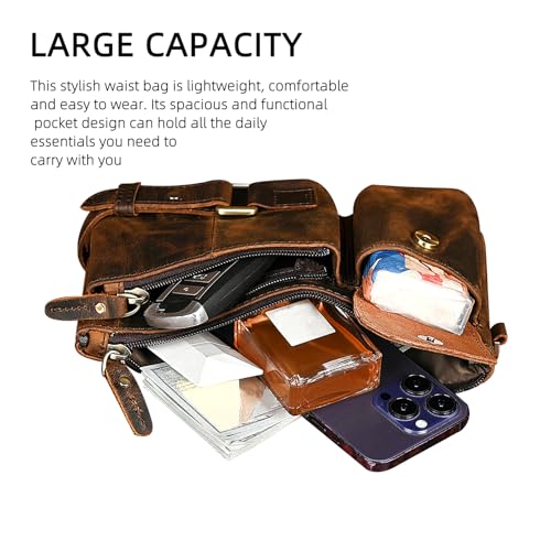 Water Resistant Canvas + Leather Hiking Riding Travel Fanny Waist Pack Small Phone Pouch For Men Women FB811-29 (Z-8135-100% Leather) - color: Z-8135-100% Leather
